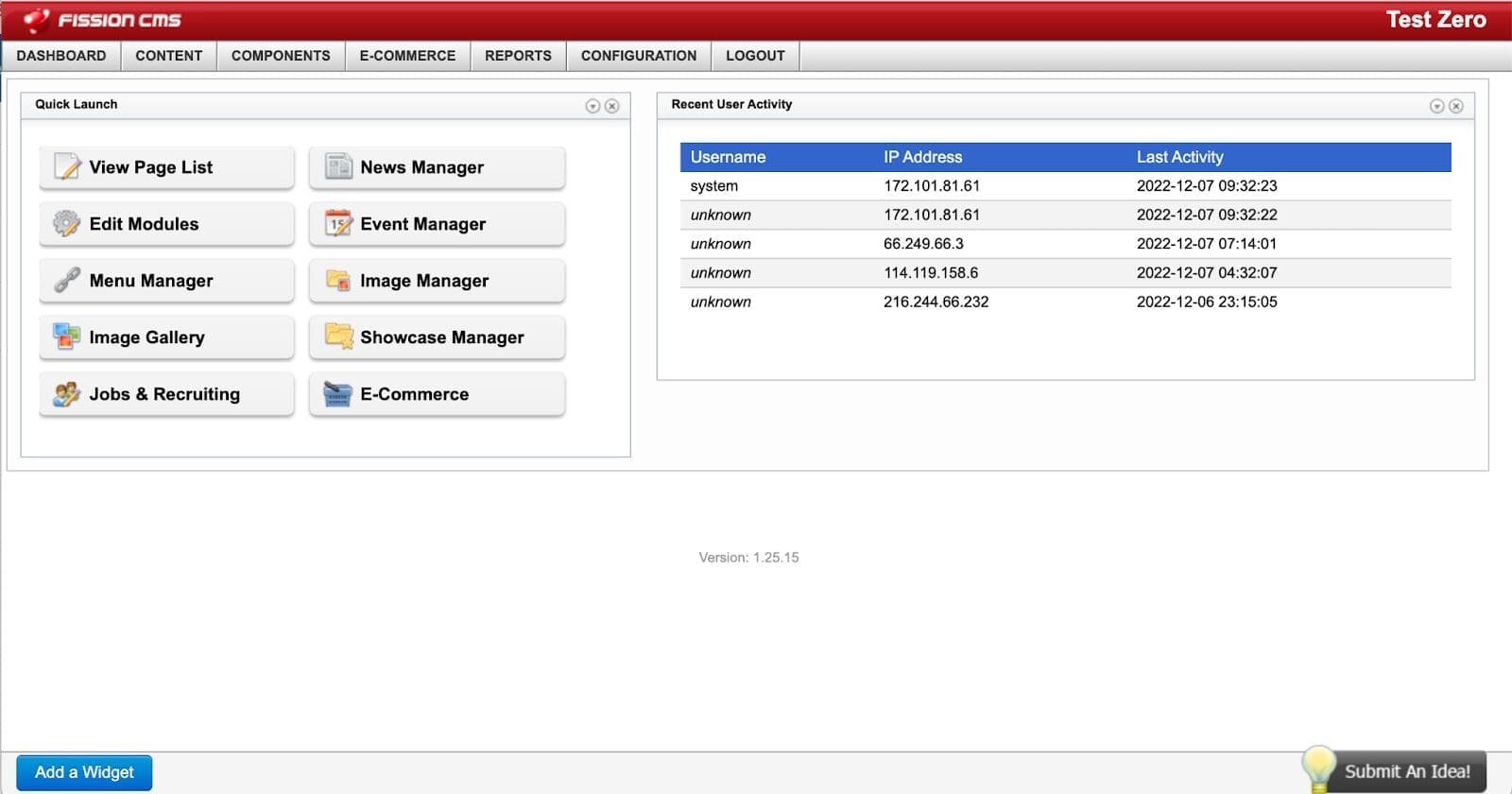 screenshot of the antiquated Fission CMS backend. 